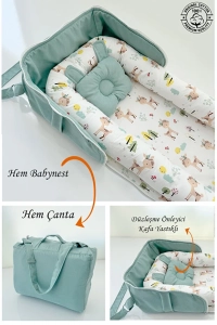 Çantalı Babynest Taşınabilir Anne Yanı Yeşil Renk Ceylan Tasarımlı Babynest